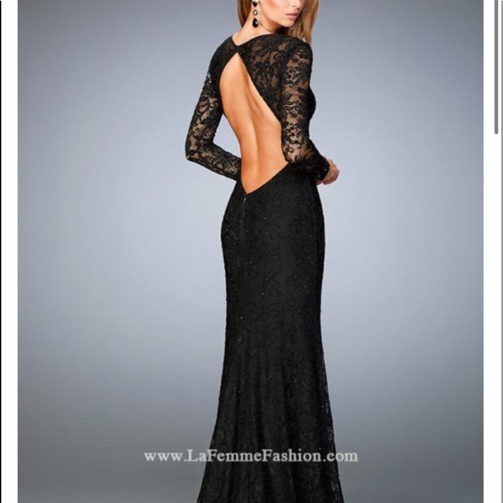 Long black open back leg slit sequins formal prom dress